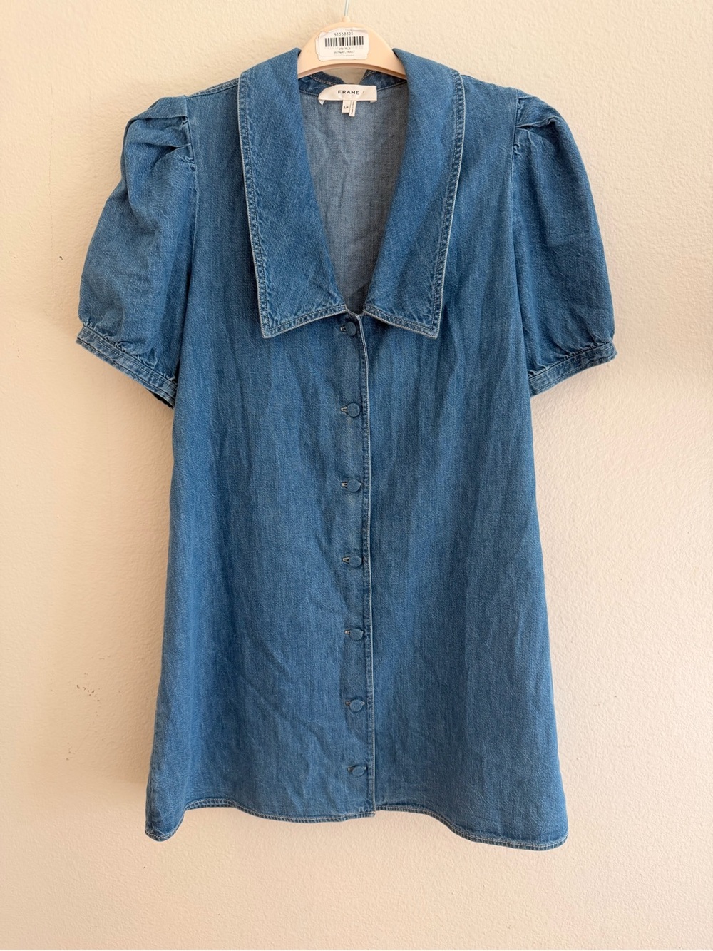 Frame Denim Blue Denim Button-Front Puff Sleeve Shirt, Size Small